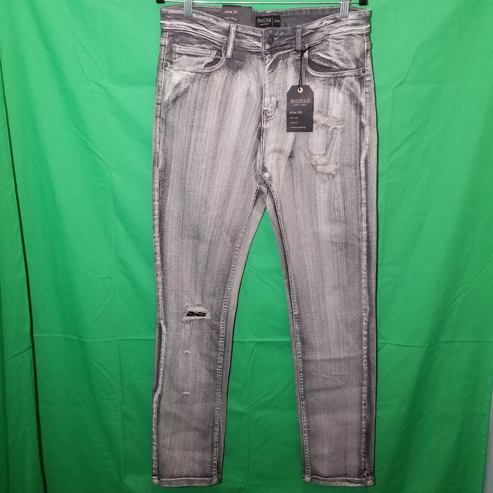 Method Men's Jeans Slim Fit Low Rise Stretch Size 30 X 30 Faded Black Retro NWT